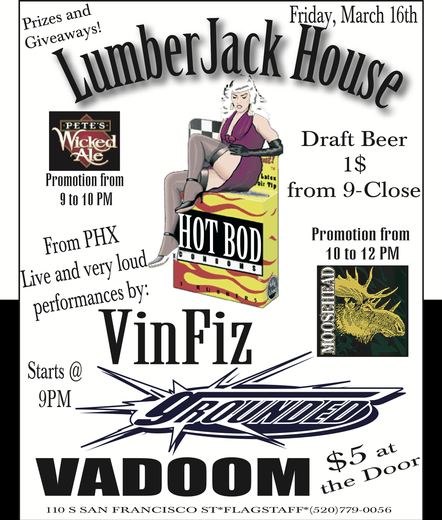 GROUNDED gig flyer, LumberJack House, Flagstaff, Mar 16