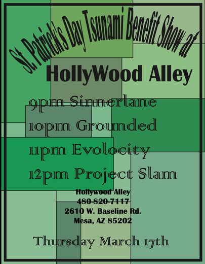 GROUNDED gig flyer, Tsunami Benefit, Hollywood Alley, Mesa, Mar 17